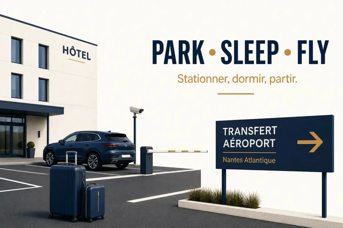 Hôtel aéroport nantes avec navette : formule park sleep fly avec voiture garée et transfert vers l’aéroport