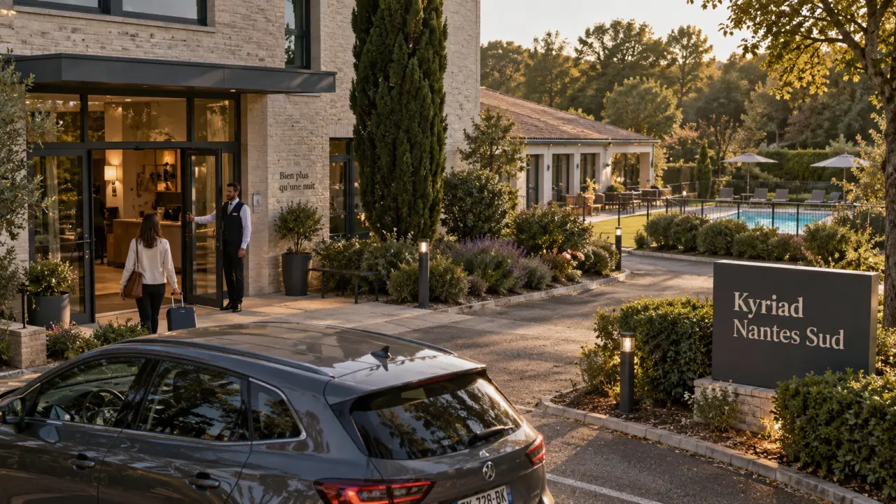 Hôtel Kyriad Nantes Bouaye Aéroport, vue parking, près des Champs d'Avaux
